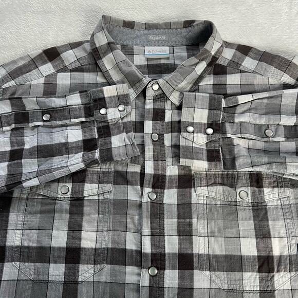 Columbia Men's Pearl Snap Gray Plaid Button Down Shirt Size XL - Picture 8 of 9